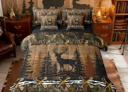 Erosebridal Deer 7 Piece Comforter Set Full Bed in a Bag | Country Camo Bedding Sets Mens Elk Moose Comforter and Sheet Set, Deer Comforter Set Woodland Animals Farmhouse Bed Sets,Cabin Hunting Decor