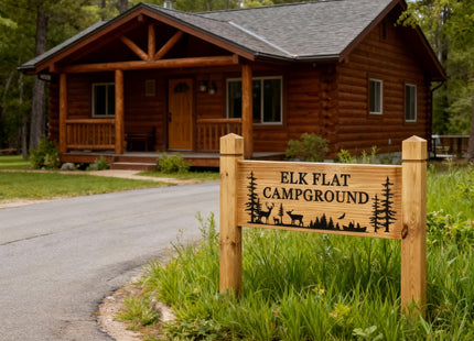 Personalised Outdoor House Sign for Camping Custom Engraved Wooden Address Sign with Stake Cabin Door Number Street Small Driveway Signs Business Signs Housewarming Gift