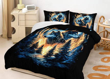 lneffble Moon Wolf Comforter Set Twin for Teen Boys Girls,Howling Wolves Comforter Forest Eagle Bed Set,Wild Animals Bedding Set for Kids Bedroom Decor,All Seasons