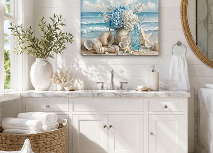 YKVDOROK Blue Ocean Beach Wall Art Coastal Bathroom Canvas Wall Decor