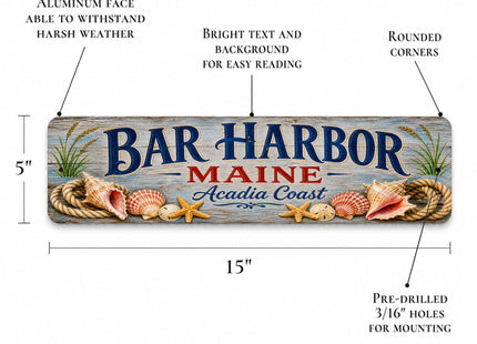 Bar Harbor Coastal Driftwood Metal Sign — Maine Souvenir Wall Decor