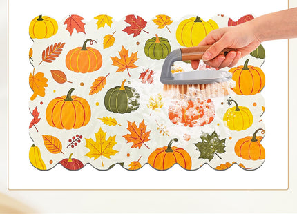 CQKEDMA Scalloped Dish Drying Mats for Kitchen Counter, Fall Pumpkins Maple Leaf, Cute Coffee Bar Mat for Countertop, Diatomite Absorbent, Kitchen Aesthetic Decor (16"x24", Fall Pumpkins Maple Leaf)