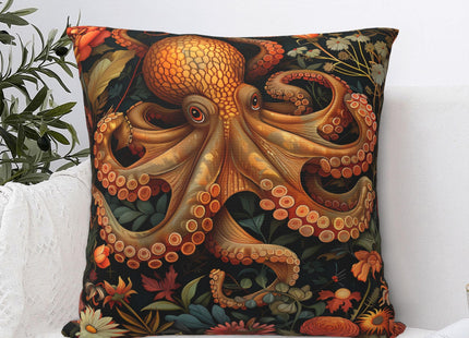 Ideeze William Morris Style Octopus Art Print Throw Pillow Covers Soft Decorative Blue and Green Throw Pillowcases Cushion Case Square for Home Decor Bed Couch Car Living Room 18x18 Inch