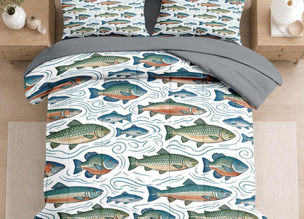 Zzzboro Twin Size Comforter Set with Sheets, 5 Pieces Fish Ocean Bedding