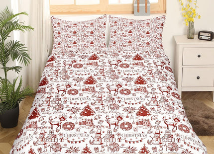 Merry Christmas Duvet Cover Set Full Size,Xmas Tree Snowman Elk Comforter Cover Rustic Cabin Bedding Set 3Pcs for Kids Teens Girls Boys Bedroom Decor Sketch Red Beige Quilt Cover,2 Pillowcases
