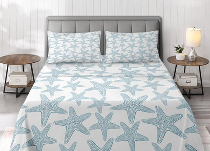 Pamnest Twin Bed Sheet Set, 3 Pieces Starfish Nautical Bedding with Flat