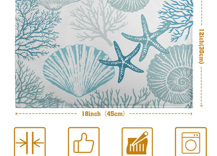 Nautical Coastal Blue Placemats Set of 4 Summer Teal Turquoise Beach Theme Linen Table Mats Ocean Coral Seashell Starfish Decorative Place Mats for Party Kitchen Dining Outdoor Indoor Decor