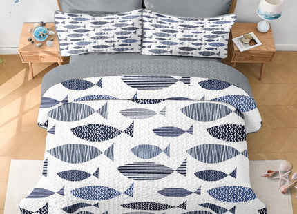 Pamnest Queen Quilt Set, 3 Pieces Coastal Fish Bedding, Bedspread