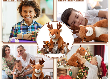 Poen Plush Deer Stuffed Animal Set with 4 Baby Deer Zippered, Sitting