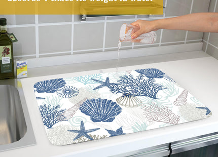 ABSOP Summer Navy Blue Coral Beach Starfish Dish Drying Mat 18×24 Inch