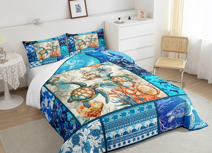 Castle Fairy 3D Sea Turtle Comforter Set Compass Sailboat Bedding Set for Kids Girls Women Adults Nautical Theme Comforter Sea Animals Quilted Duvet Set Bedroom Collection Twin Size 2Pcs