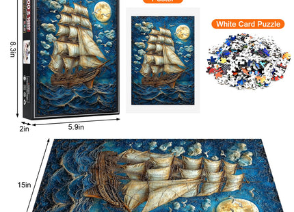 500 Piece Jigsaw Puzzles Vintage Sailboat Moon Ocean for Adults 14+