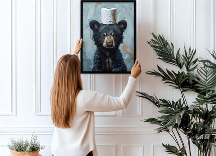 FYLDPSB Black Bear Pictures Cabin Wall Art, Funny Bathroom Wall Decor