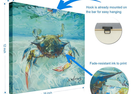 JZLDZS Ocean Life Blue Crab Octopus Seahorse Seashell Wall Art, 12x16 Inch