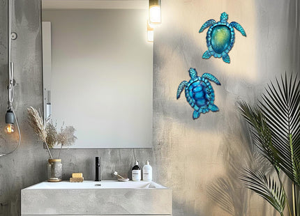 LIFFY Metal Turtle Wall Art Decor Ocean Wall Hanging Coastal Wall Sculptures Beach Theme Wall Decoration for Indoor Outdoor Bathroom Beach Garden Pool (10", 2 pcs)