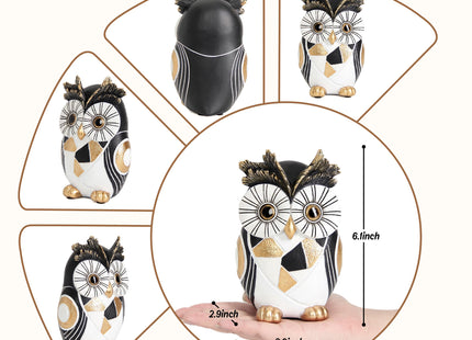 Modern Black White Owl Statue Gold Accent Owl Figurine Home Office Decor