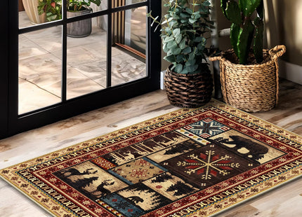 LOKHOM 2x3 Rustic Cabin Area Rug, Washable Western Lodge Bear Entryway Rug