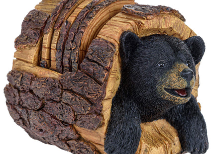 Black Bear Rustic Log Coaster Set - Drink Holders for Home Decor - Bear Print Cabin Coasters