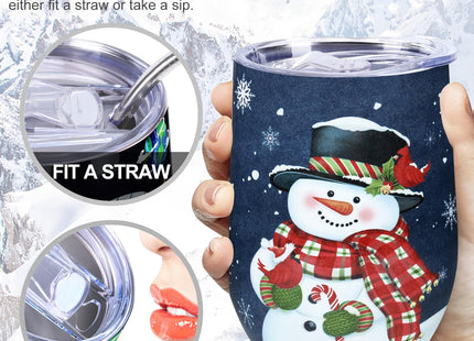 NymphFable 12 oz Snowman Insulated Stainless Steel Tumbler with Straw Lid