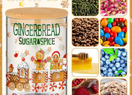 6 Pcs Christmas Gingerbread Glass Storage Jar with Airtight Bamboo Lid