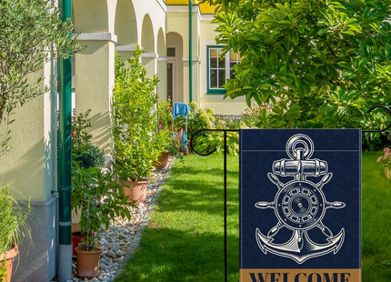 Nautical Welcome Aboard Garden Flag 12x18 Inches - Boat Garden Flag Double Sided Decor for Coastal Lake House Outside Porch House Yard Cruise Ship Decoration