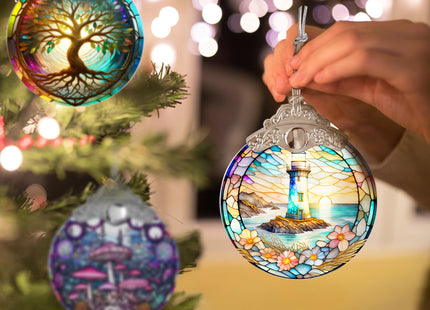Jocidea Stained Glass Suncatcher & Lighthouse Ornament - Christmas & Holiday Ornaments, Tree Decor