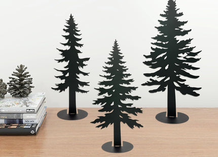 Set of 3 Farmhouse Metal Pine Tree Decor, Cabin Woodland Forest Tree Decor for Mantel Centerpieces Living Room Bedroom, Rustic Christmas Decorations, Black