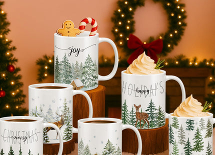 Didaey 6 Pcs Christmas Tree Mugs Winter Reindeer and Pine Tree Ceramic Cup