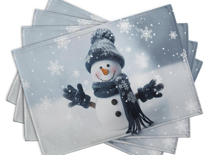 Wnoesat Snowman Placemats Set of 4, 12x18 Inch Winter Cute Blue Snowman Snowflake Table Mats Seasonal Christmas Holiday Washable Linen Fabric Place Mats for Farmhouse Party Kitchen Dining Decor