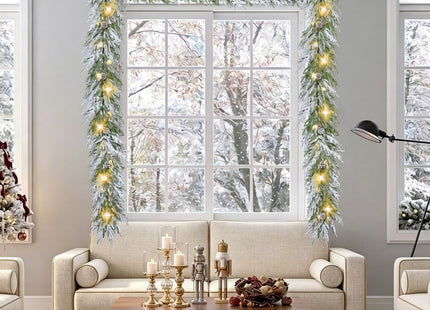 YoleShy 2PCS 9FT Norfolk Pine Garland Flocked Garland with Lights Pinecone