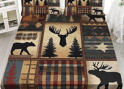 AILONEN Deer Hunting Fitted Sheet Set Twin XL Size,Rustic Cabin Bedding Sets,Black Bear & Deer Antler Plaid Fitted Sheet with 2 Pillowcases,3 Pieces