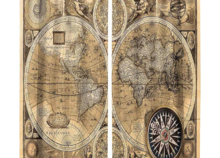 SHElifestyle Vintage World Map Curtains, Rustic Nautical Window Treatments Retro Farmhouse Medieval Compass Window Drapes for Bedroom Living Room Kitchen 63x63in