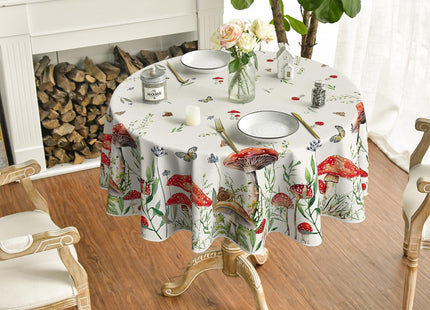 Horaldaily Vintage Mushroom Forest Tablecloth, 60x60 Inch Round