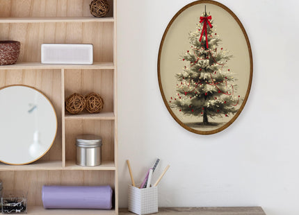 WULQYING Red Bow Christmas Tree Pine Oval Wall Art Decor Home 8.6x11.4
