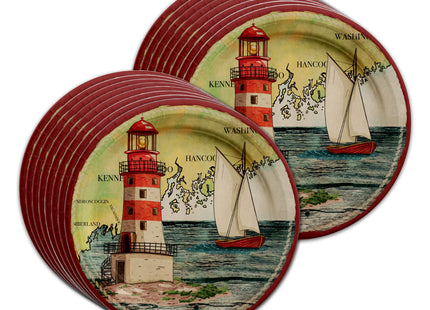 Lighthouse Nautical Party Supplies - Maine Coast Plates and Napkins - Father's Day Tableware Set Includes Plates Napkins Cups - Kit for 16