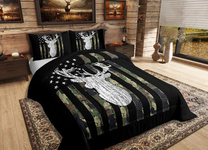 Camo Twin Bedding Set for Boys Army Green Camo American Flag Comforter Set,Teen Camouflage Deer Hunting Bedding Comforter Sets Rustic Farmhouse Woodland Animal Bedding Quilt Black White 1 Pillowcase