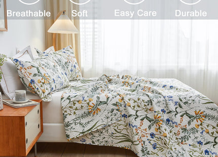 Jarson Country Floral Quilts Bedspreads King Size, 3Pcs Lightweight Spring Summer Quilt Set Botanical Flowers Coverlets Reverisible Rustic Lodge Bedding Pillow Shams