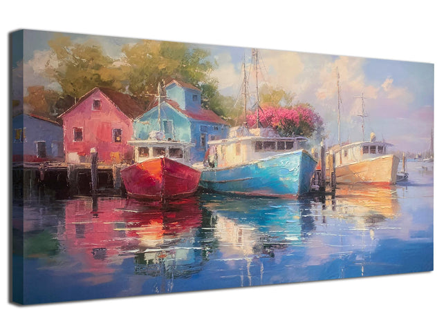 Arjun Lake Wall Art Sailboat Nautical Canvas Painting Framed Large 40"x20"