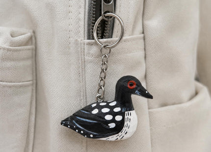 Selsela Common Loon Duck Keychain Ring Hook Clip Charm Miniature Wood Mini Figurine Small Animal