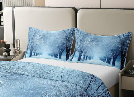 Erosebridal 100% Natural Cotton Winter Duvet Cover Full, Blue Snow Snowstorm Bedding Set, Park Winter Landscape Scene Comforter Cover, Snowy Woodland Trees Bedroom Decor Soft Breathable Quilt Cover