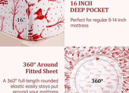 CAROMIO Christmas Sheets Twin, Soft Brushed Microfiber Bed Sheet Set, 16 Inches Deep Pocket Fitted Sheet Winter Holiday Sheets Set 3 Piece (Red Forest, Twin)