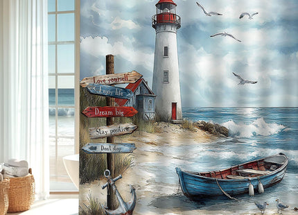 Mocsicka Nautical Coastal Shower Curtain Ocean Beach Lighthouse Bathroom Shower Curtain Seaside Nautical Coastal Waterproof Fabric Shower Curtains Bathtub Decor with 12 Hooks 72 X 72 Inch (Blue)