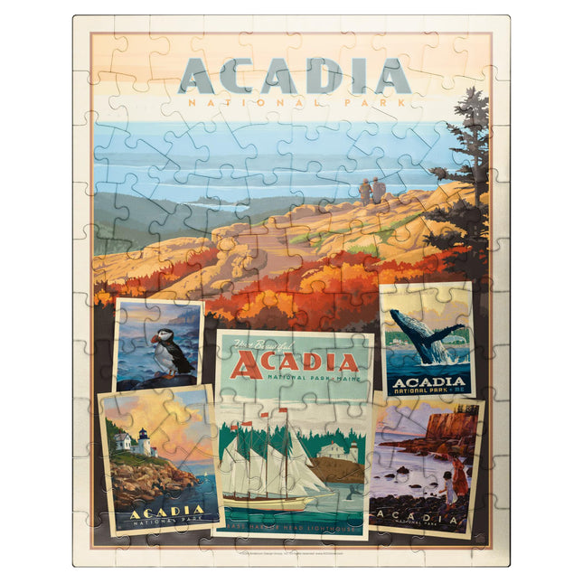 MyPuzzle Acadia National Park: Collage Print, Vintage Poster - Premium 100 Piece Jigsaw Puzzle for Adults