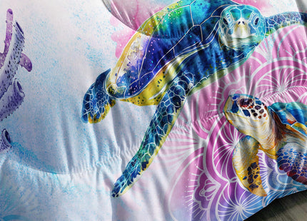 CVHOUSE Sea Turtle Comforter Set - Full Size, Tie Dye Ocean Turtle Bedding Set for Kids - 3 Piece Ocean Bedroom Decor, Ebbttai058