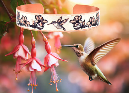 Copper Hummingbird Cuff Bracelet - Adjustable, Memorial Gifts