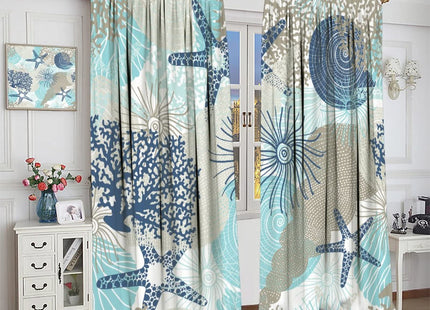 Coastal Curtains Ocean Beach Themed Room Darkening Window Curtain Nautical Coral Blackout Curtain for Bedroom Living Room Bathroom Nursery Set 2 Panels,42x45 Inches