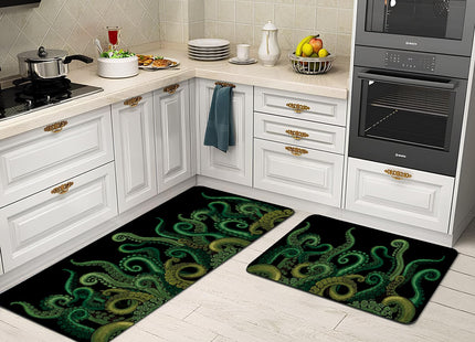 HSOWKDN Funny Octopus Tentacle Kitchen Rugs Sets of 2 Non Slip Washable, Black Cthulhu Kraken Kitchen Mats for Floor 2 Piece Home Decor