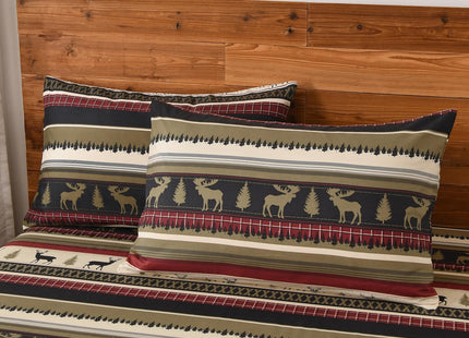 Chezmoi Collection 4-Piece Rustic Lodge Forest Wildlife Moose Deer Microfiber Printed Bed Sheet Set, Queen Size