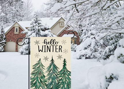 Artofy Hello Winter Pine Tree Small Decorative Garden Flag