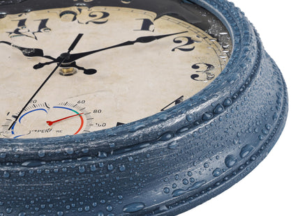 Horizent Outdoor Clocks Waterproof with Thermometer Rustic Coastal Wall Clock Decor for Patio Pool Garden(12 Inch,Blue)